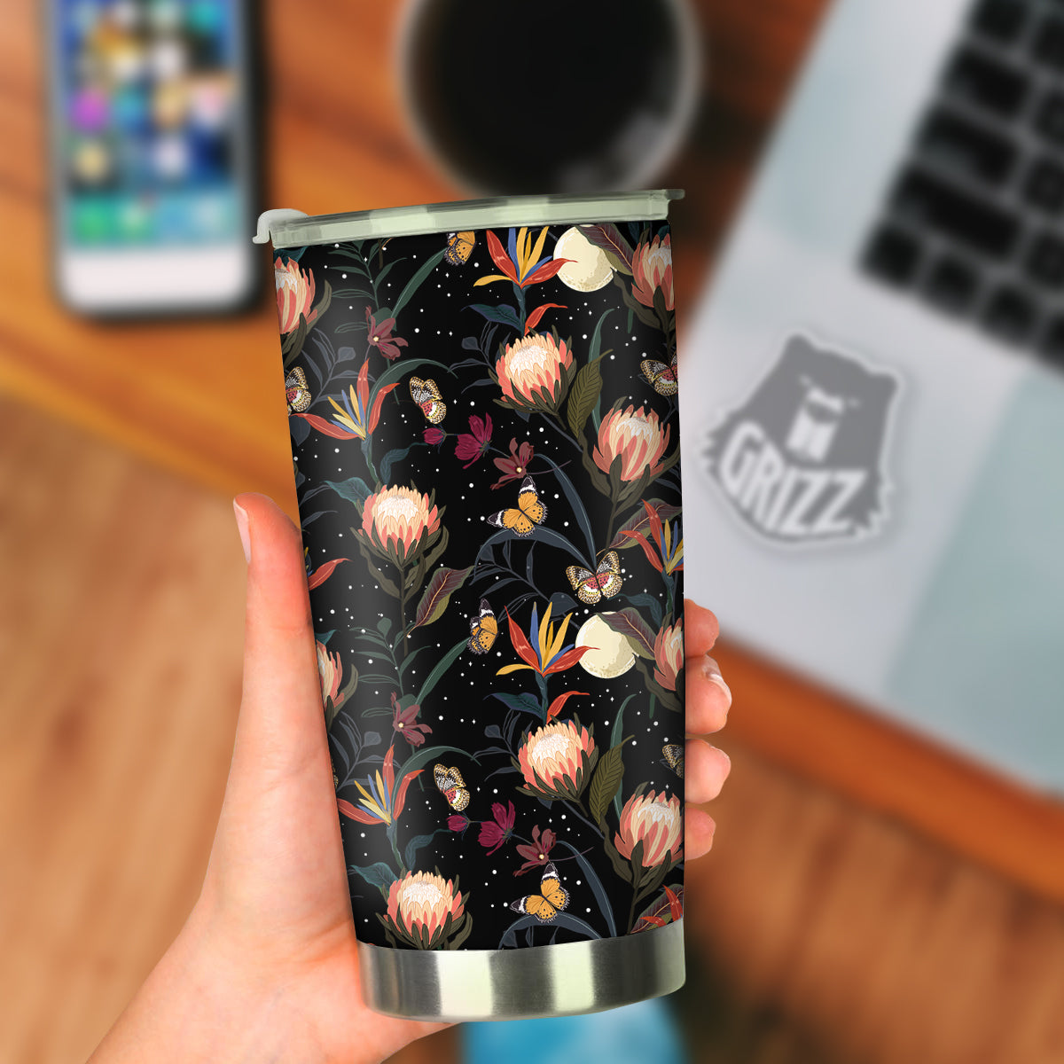 Protea Watercolor Print Pattern Tumbler-grizzshop
