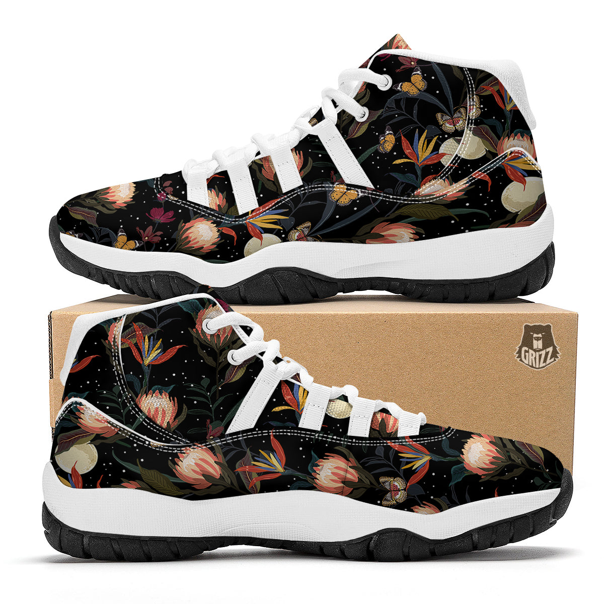 Protea Watercolor Print Pattern White Bball Shoes-grizzshop