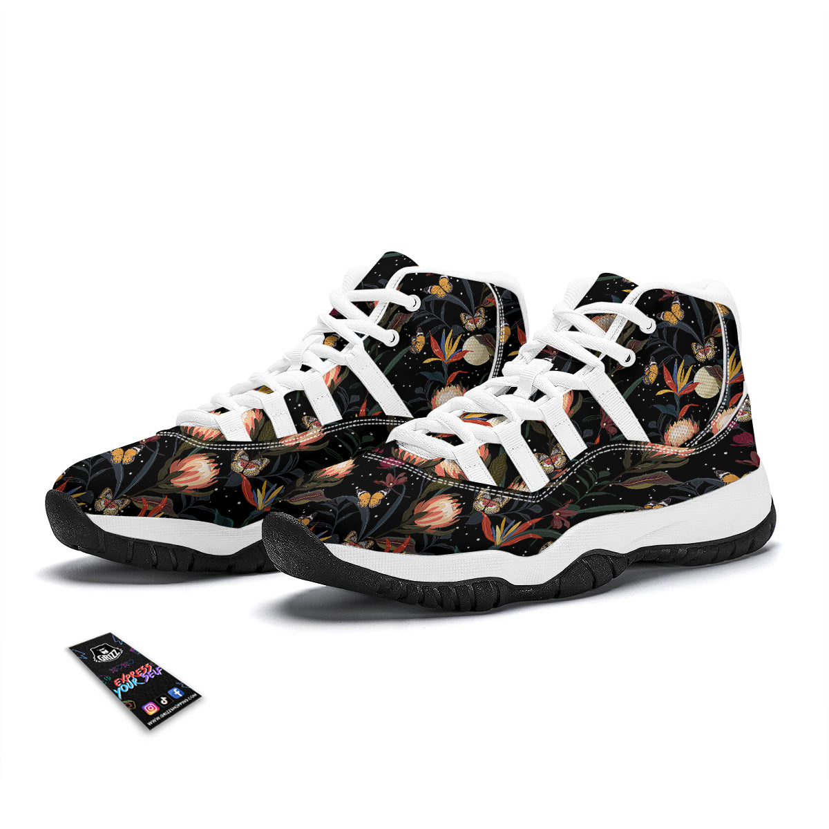 Protea Watercolor Print Pattern White Bball Shoes-grizzshop