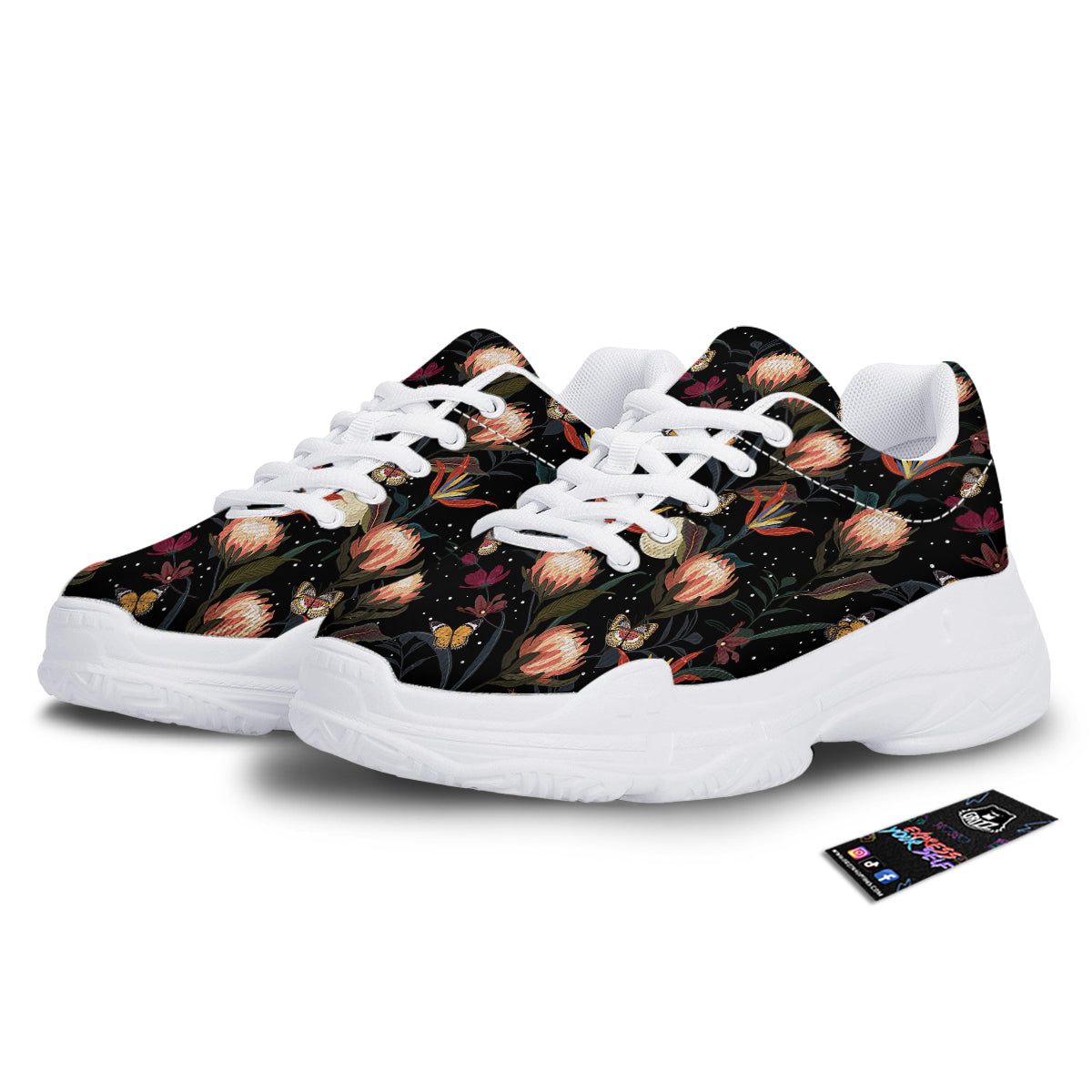 Protea Watercolor Print Pattern White Chunky Shoes-grizzshop