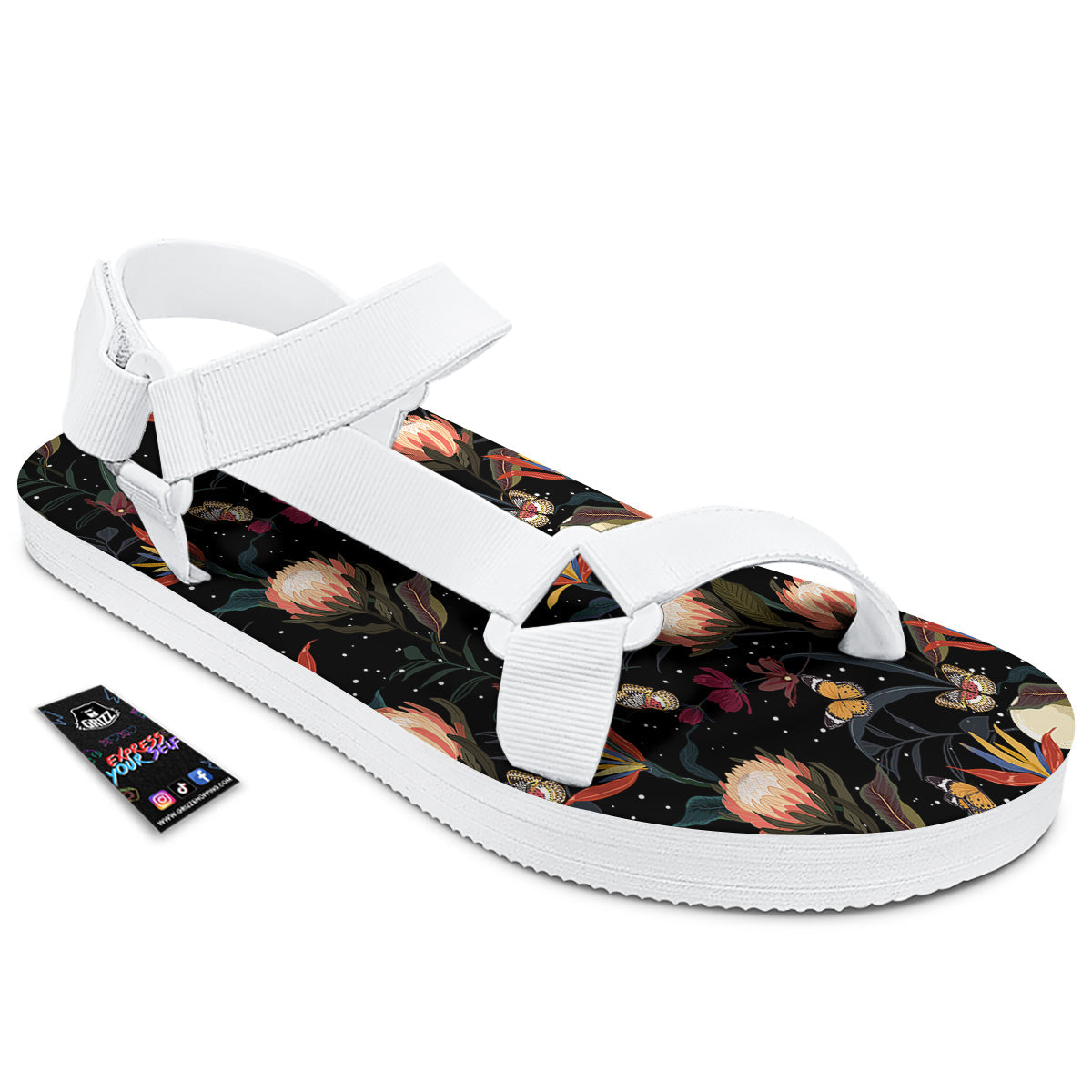 Protea Watercolor Print Pattern White Open Toe Sandals-grizzshop