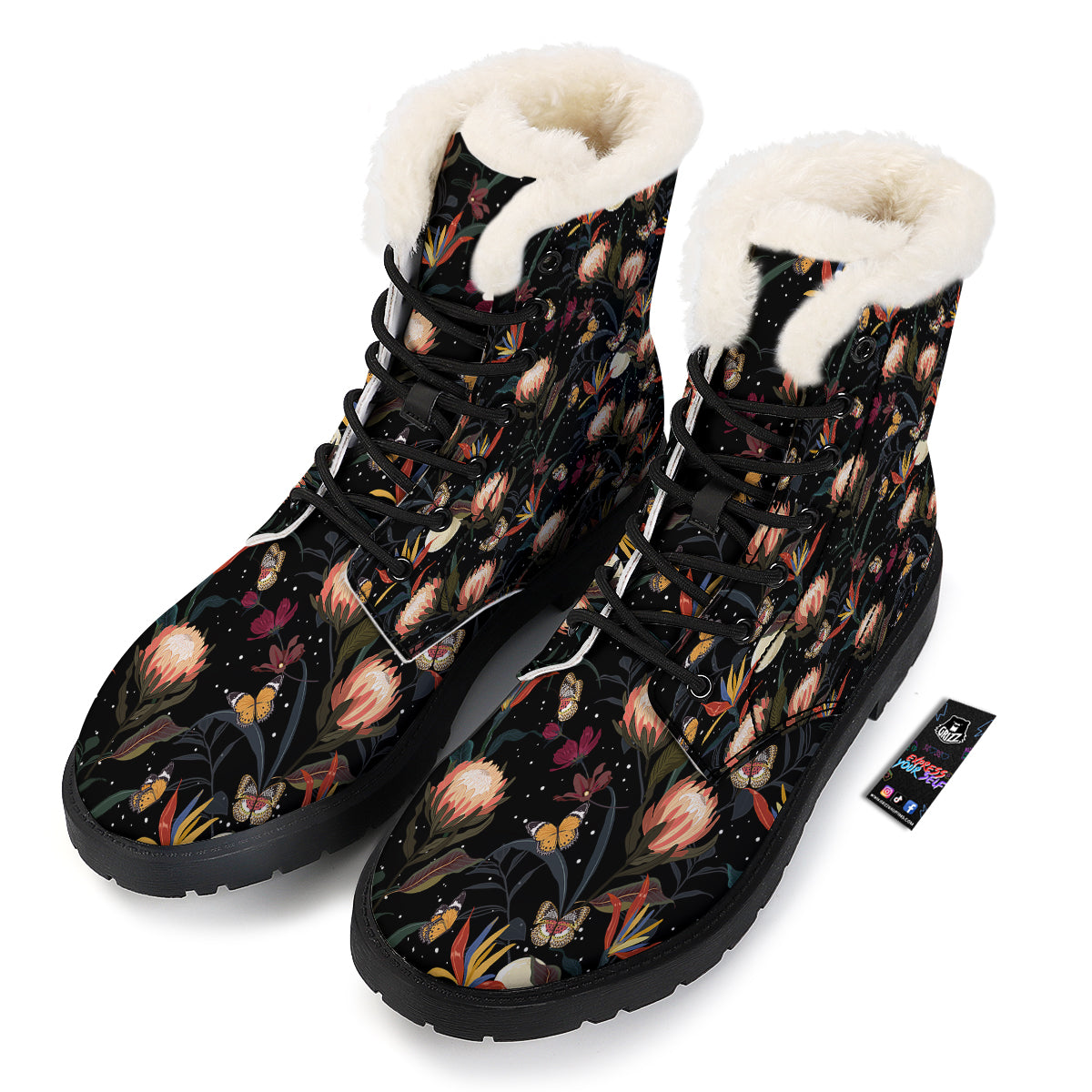 Protea Watercolor Print Pattern Winter Boots-grizzshop