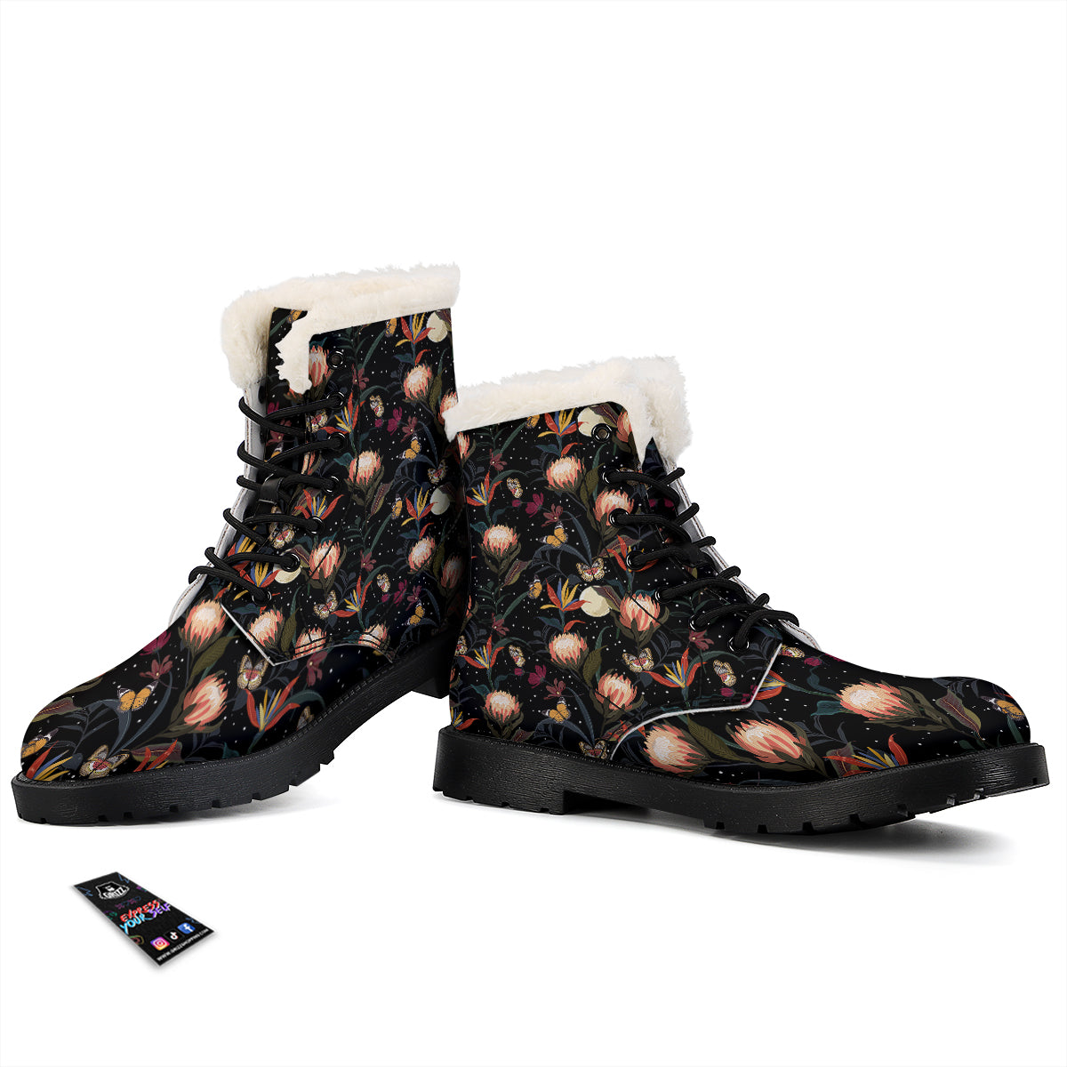 Protea Watercolor Print Pattern Winter Boots-grizzshop