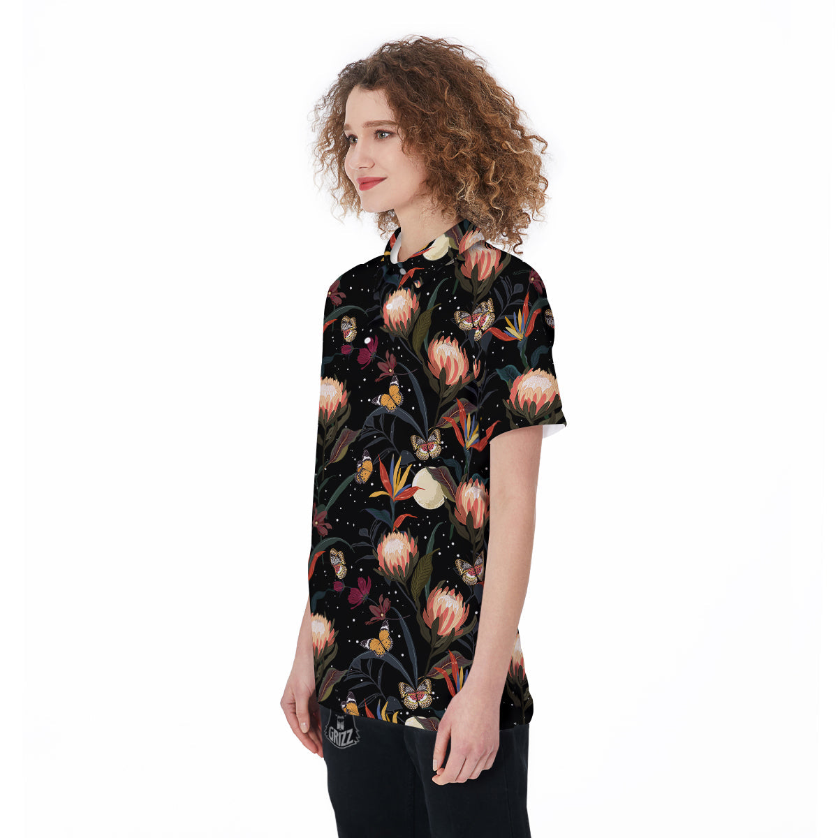 Protea Watercolor Print Pattern Women's Golf Shirts-grizzshop