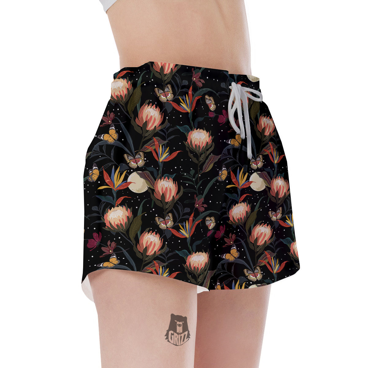 Protea Watercolor Print Pattern Women's Shorts-grizzshop