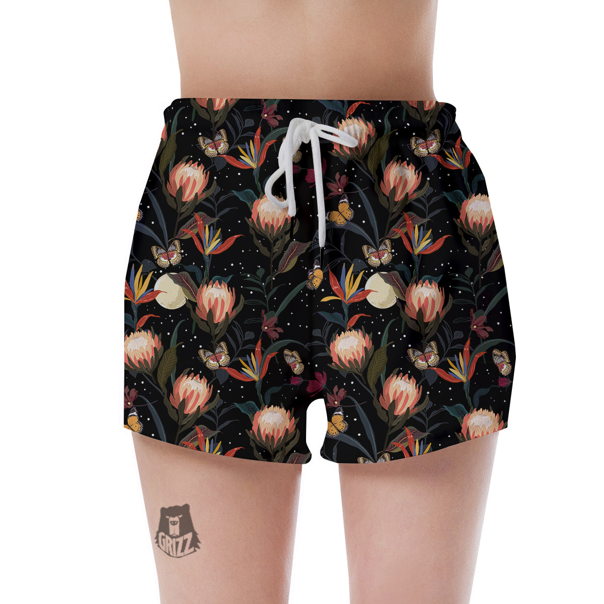 Protea Watercolor Print Pattern Women's Shorts-grizzshop