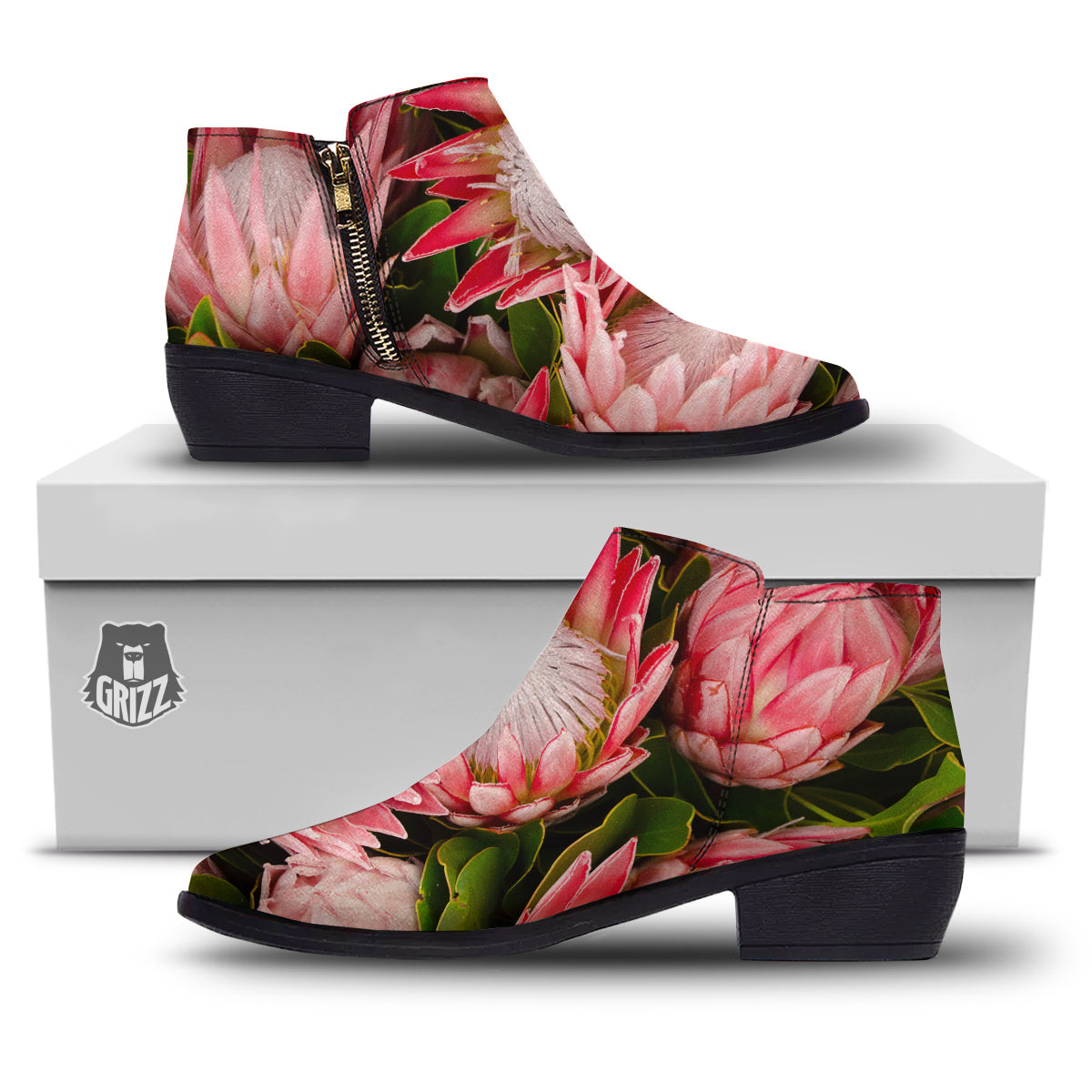 Proteas Bunches Print Ankle Boots-grizzshop