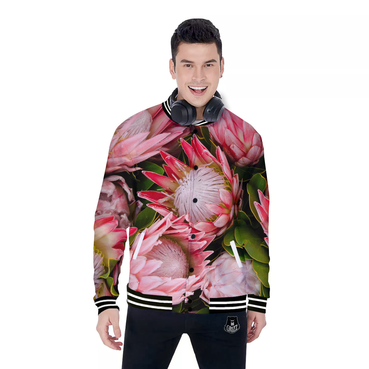 Proteas Bunches Print Baseball Jacket-grizzshop
