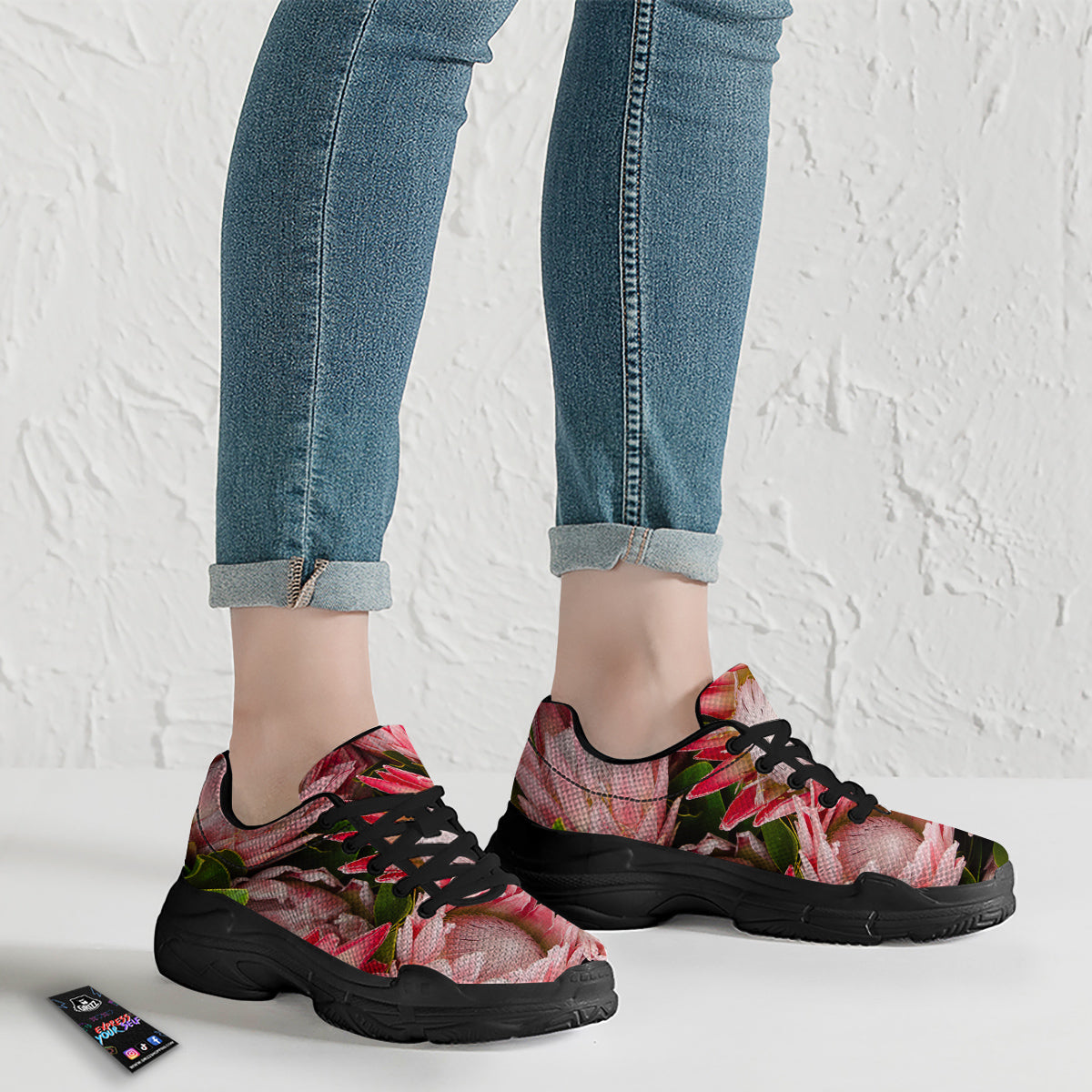 Proteas Bunches Print Black Chunky Shoes-grizzshop