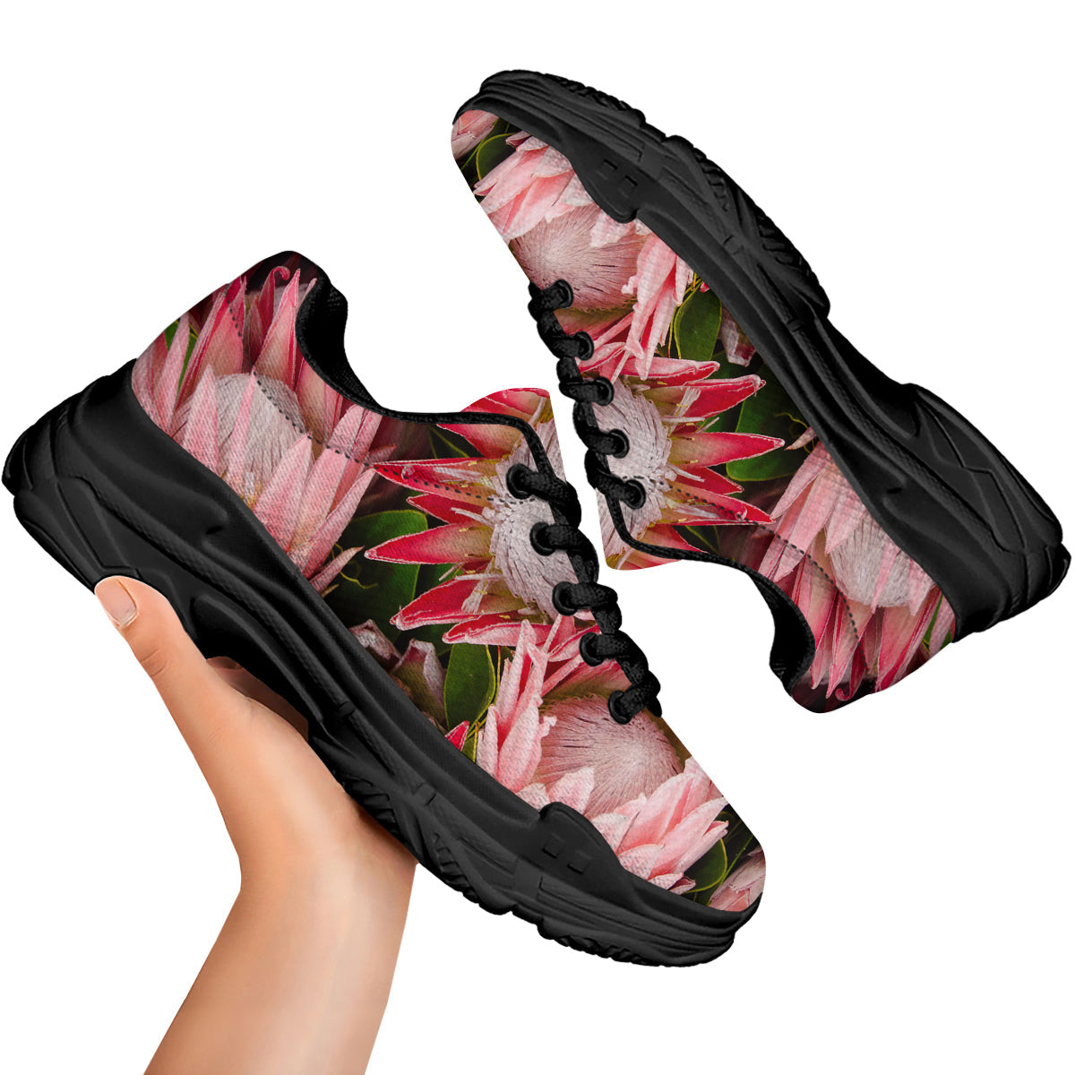 Proteas Bunches Print Black Chunky Shoes-grizzshop