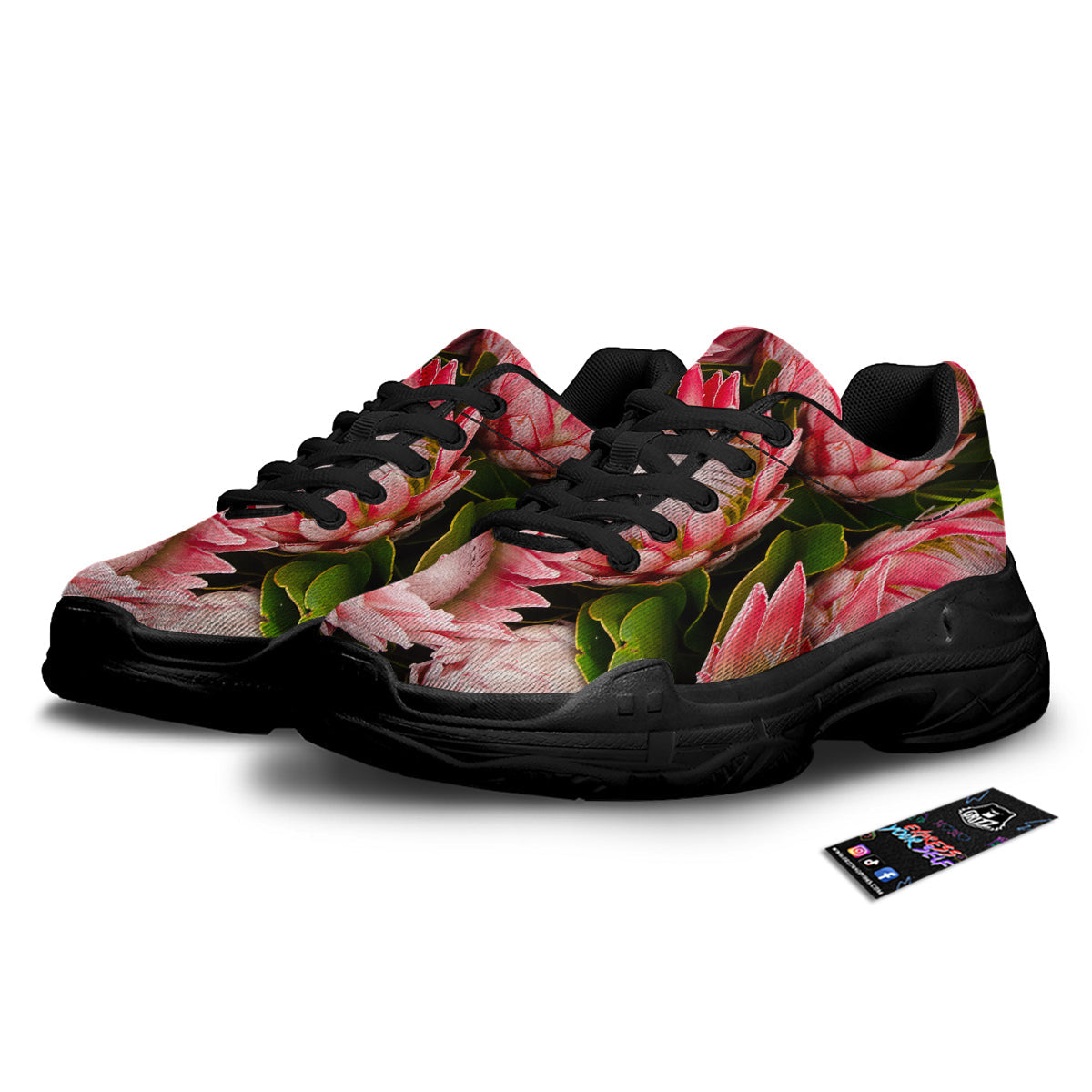 Proteas Bunches Print Black Chunky Shoes-grizzshop