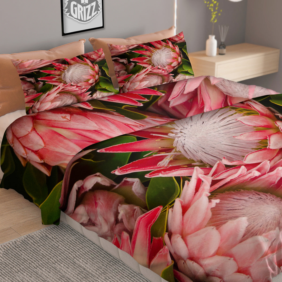 Pink Green And White Argyle Print Duvet Cover Bedding Set
