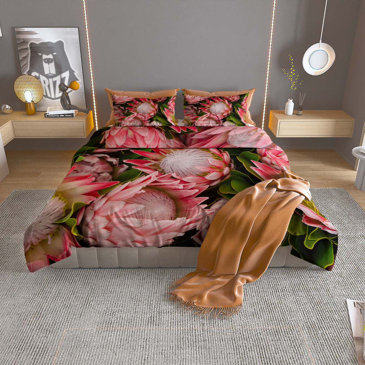 Pink Green And White Argyle Print Duvet Cover Bedding Set