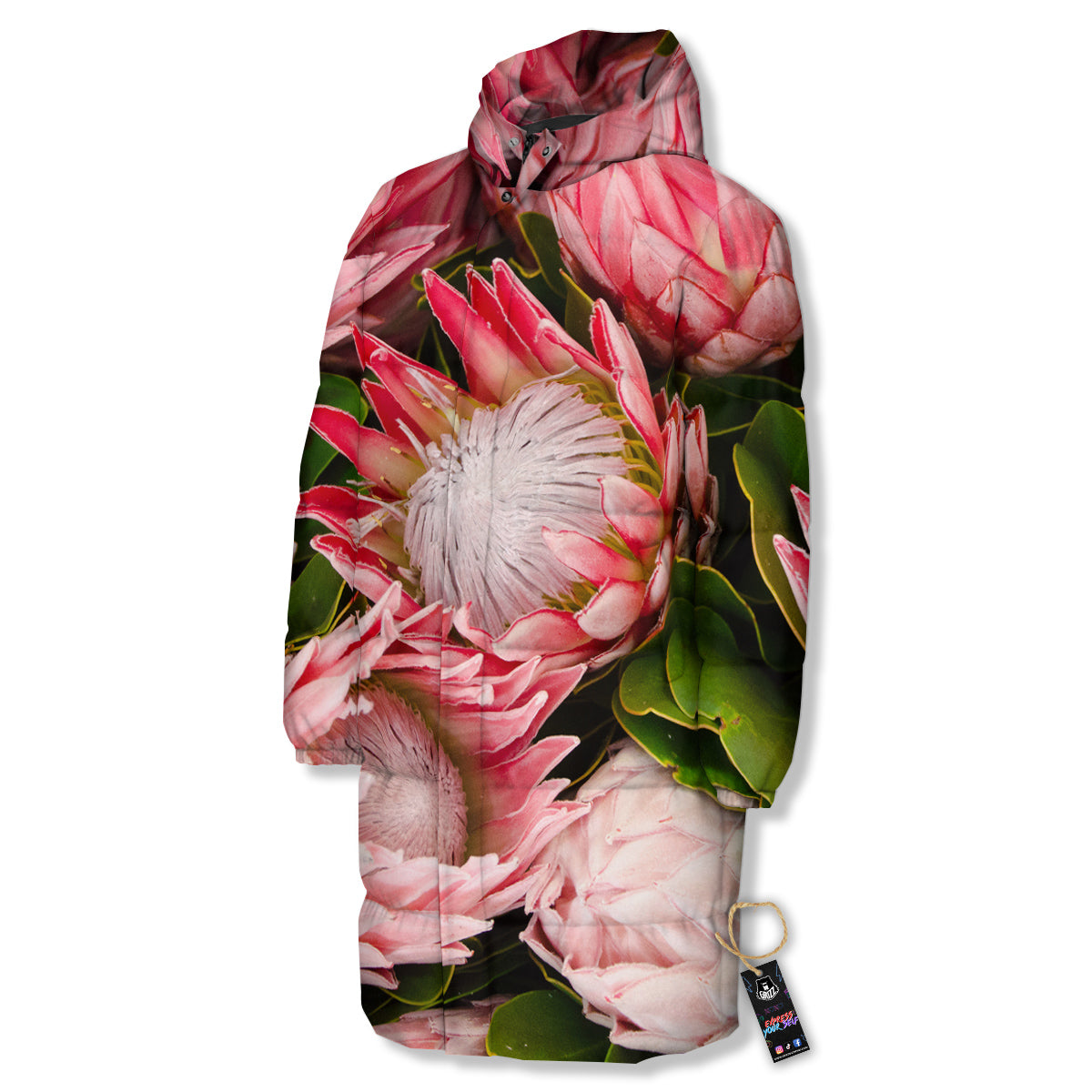 Proteas Bunches Print Long Down Jacket-grizzshop