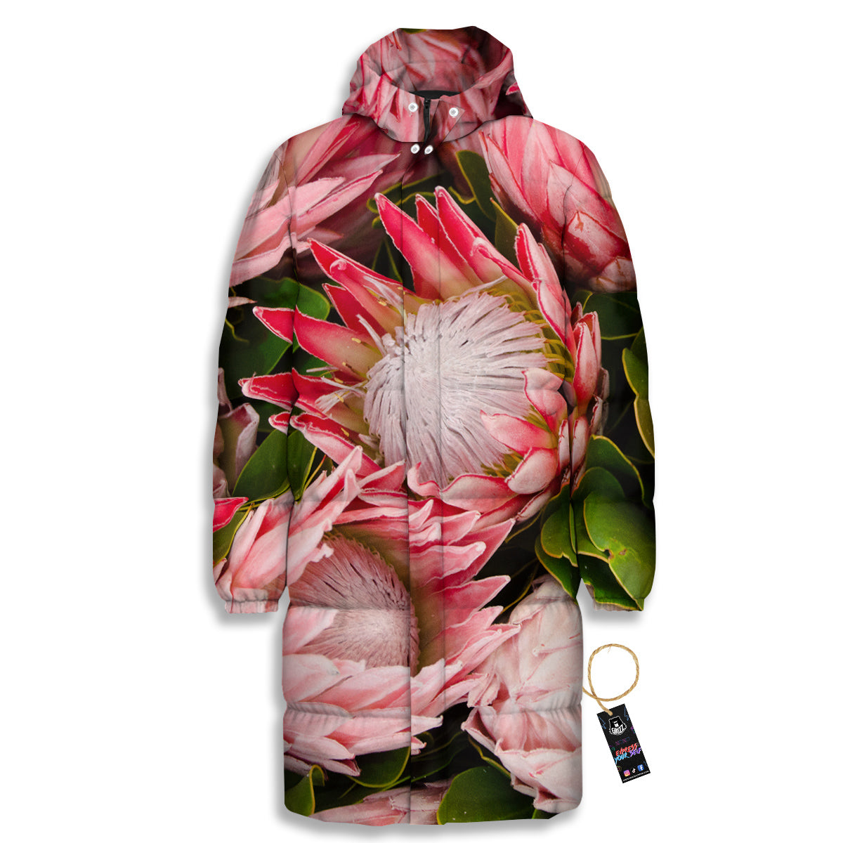 Proteas Bunches Print Long Down Jacket-grizzshop