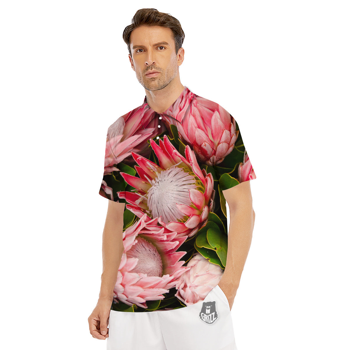 Proteas Bunches Print Men's Golf Shirts-grizzshop