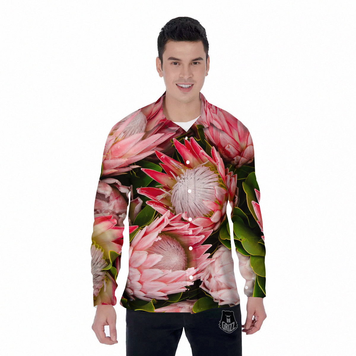 Proteas Bunches Print Men's Long Sleeve Shirts-grizzshop