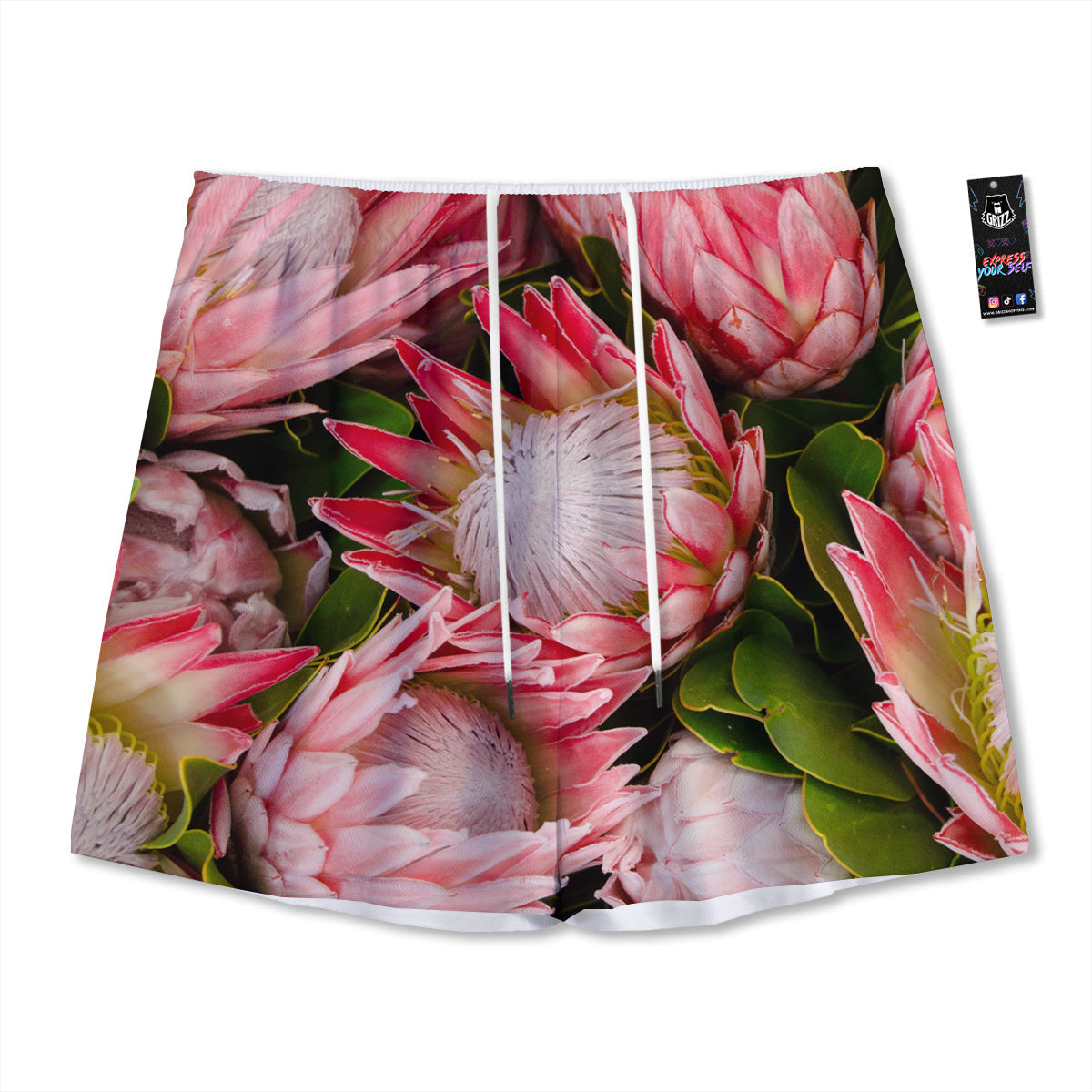 Pink Green And White Argyle Print Mesh Shorts
