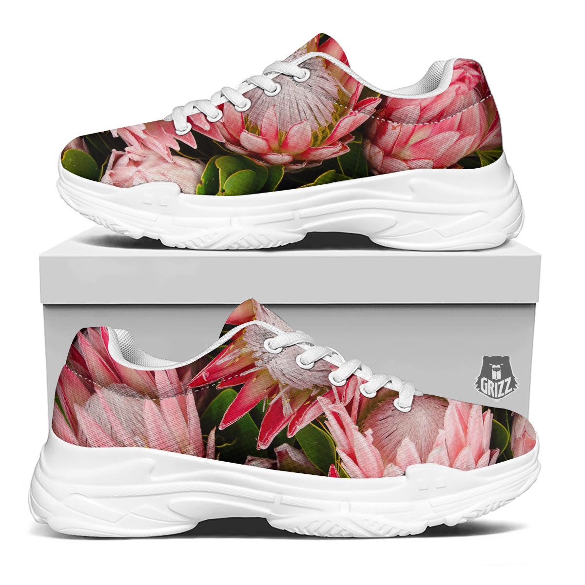 Proteas Bunches Print White Chunky Shoes-grizzshop