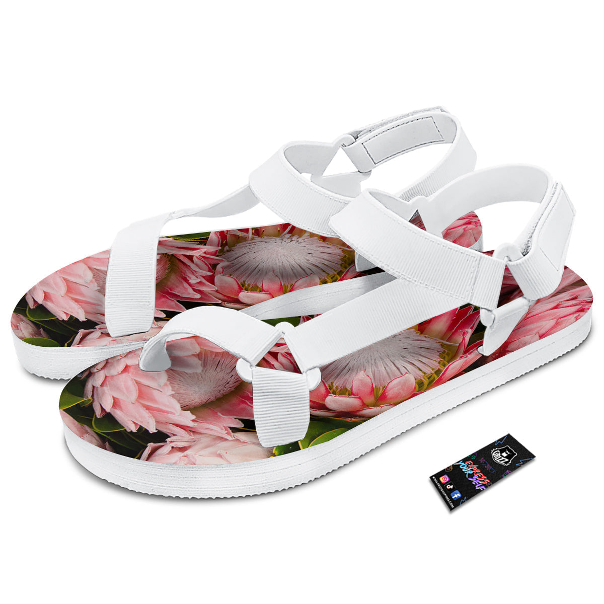 Proteas Bunches Print White Open Toe Sandals-grizzshop