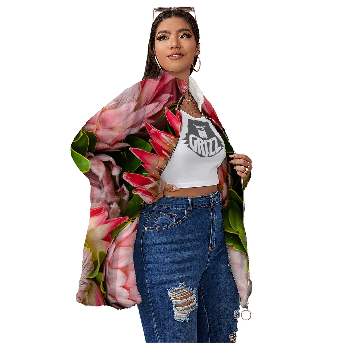 Proteas Bunches Print Women's Sherpa Jacket-grizzshop