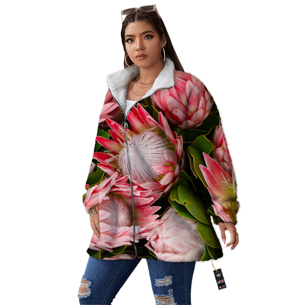 Proteas Bunches Print Women's Sherpa Jacket-grizzshop