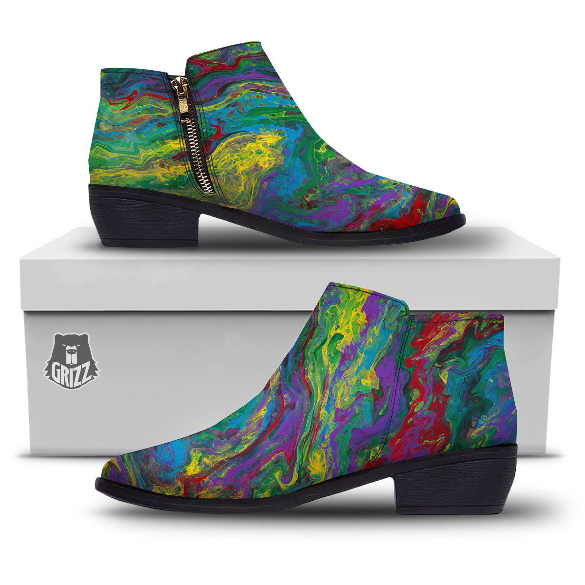 Psychedelic Abstract Print Ankle Boots-grizzshop