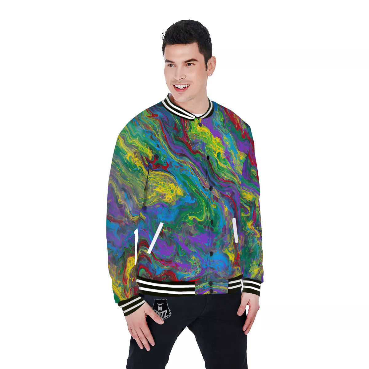 Psychedelic Abstract Print Baseball Jacket-grizzshop