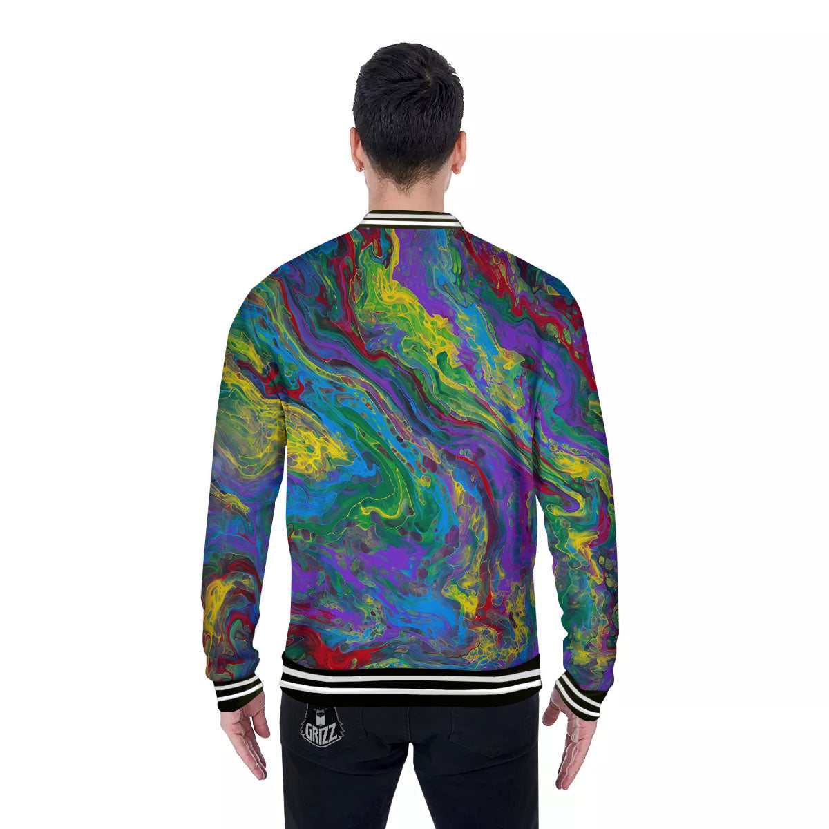 Psychedelic Abstract Print Baseball Jacket-grizzshop