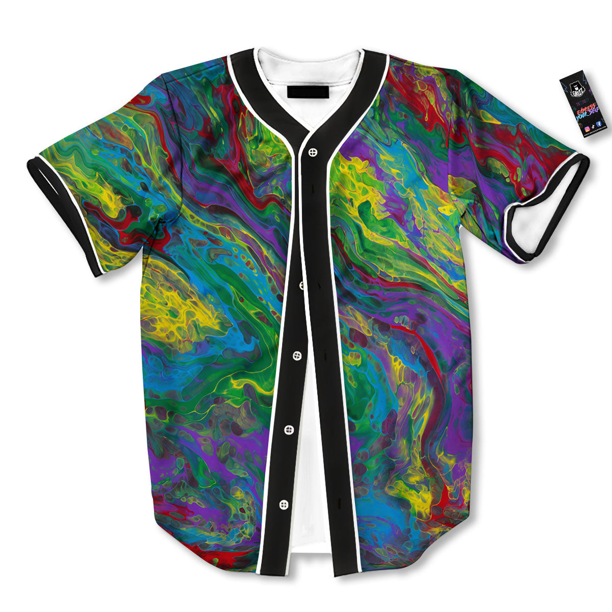 Psychedelic Abstract Print Baseball Jersey-grizzshop