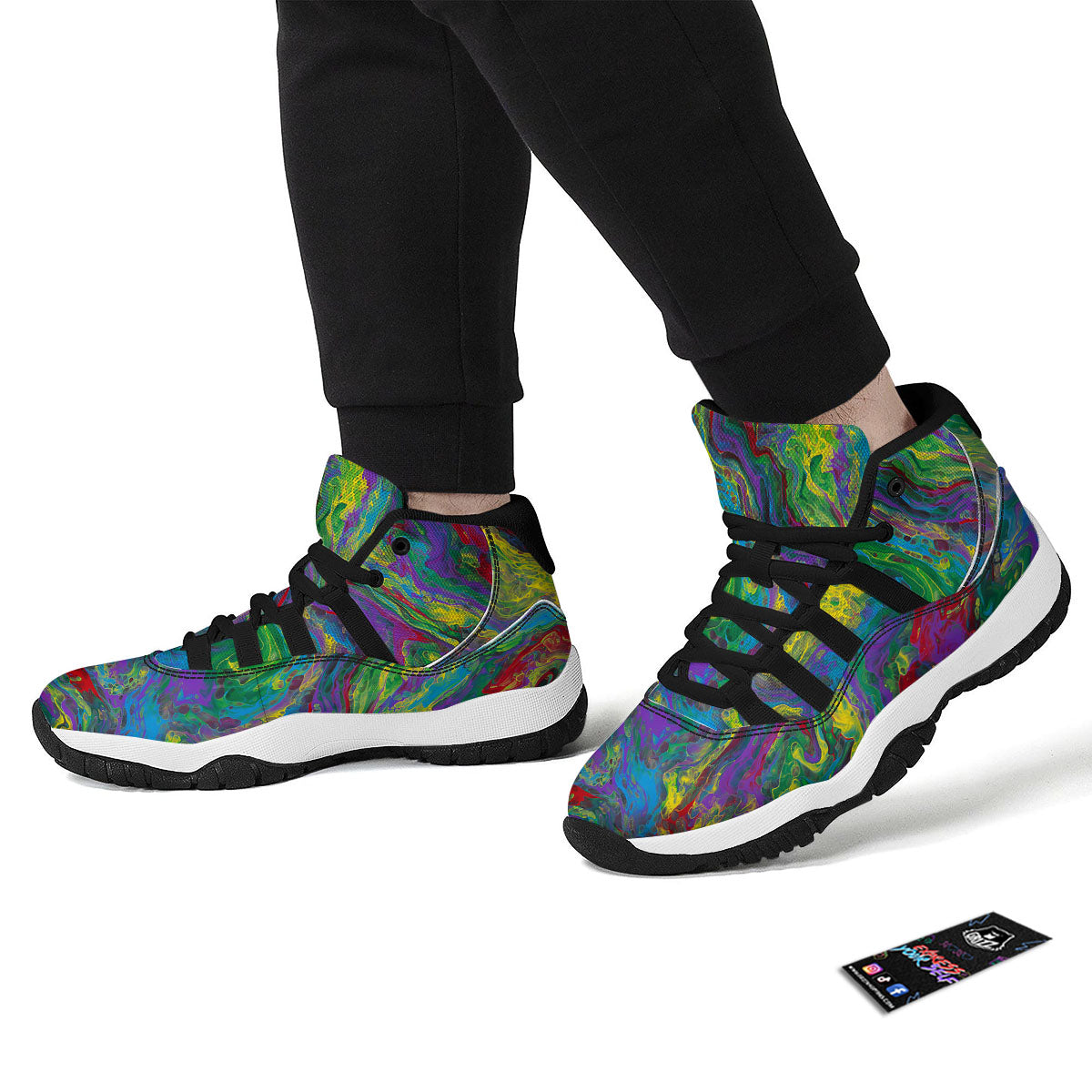 Psychedelic Abstract Print Black Bball Shoes-grizzshop