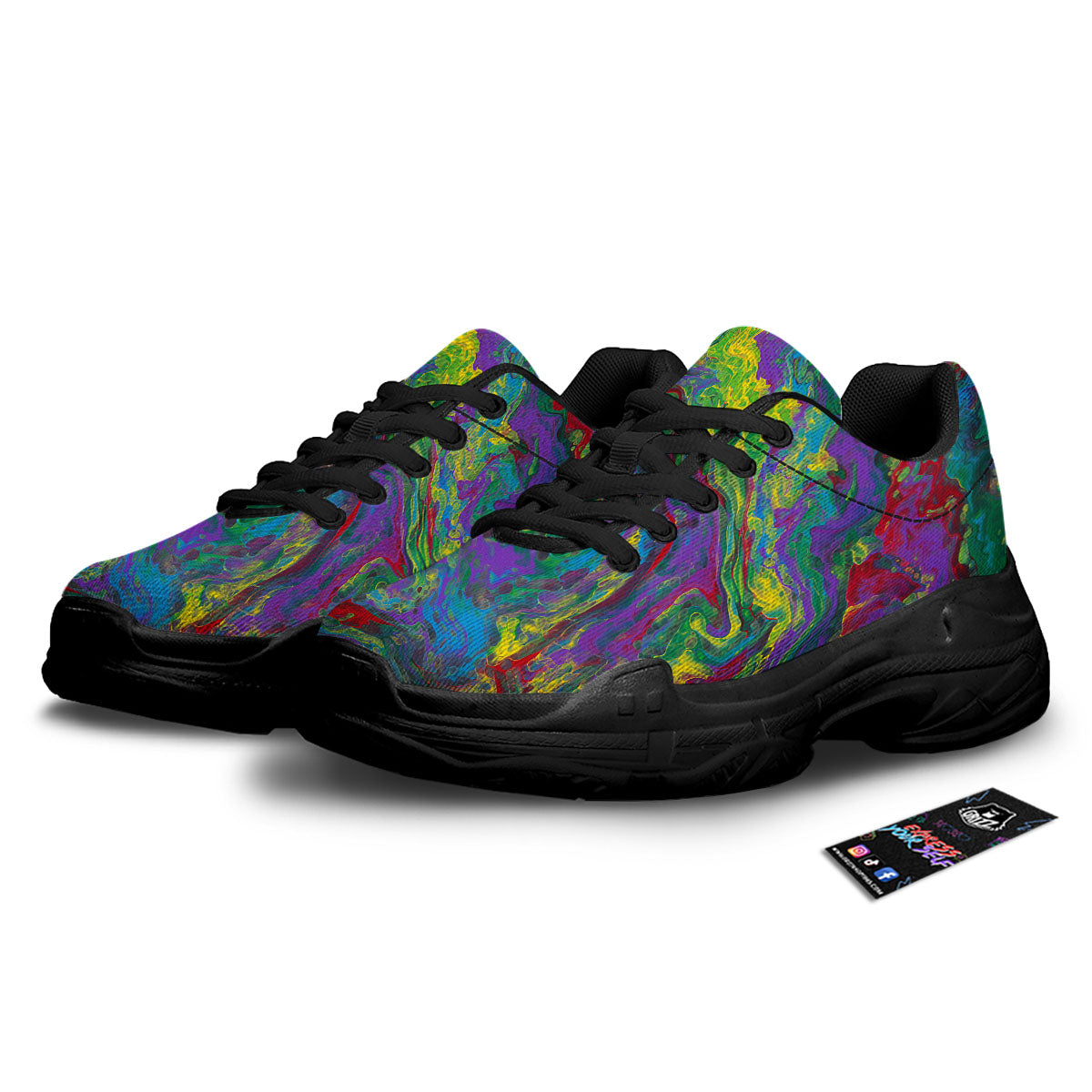 Psychedelic Abstract Print Black Chunky Shoes-grizzshop