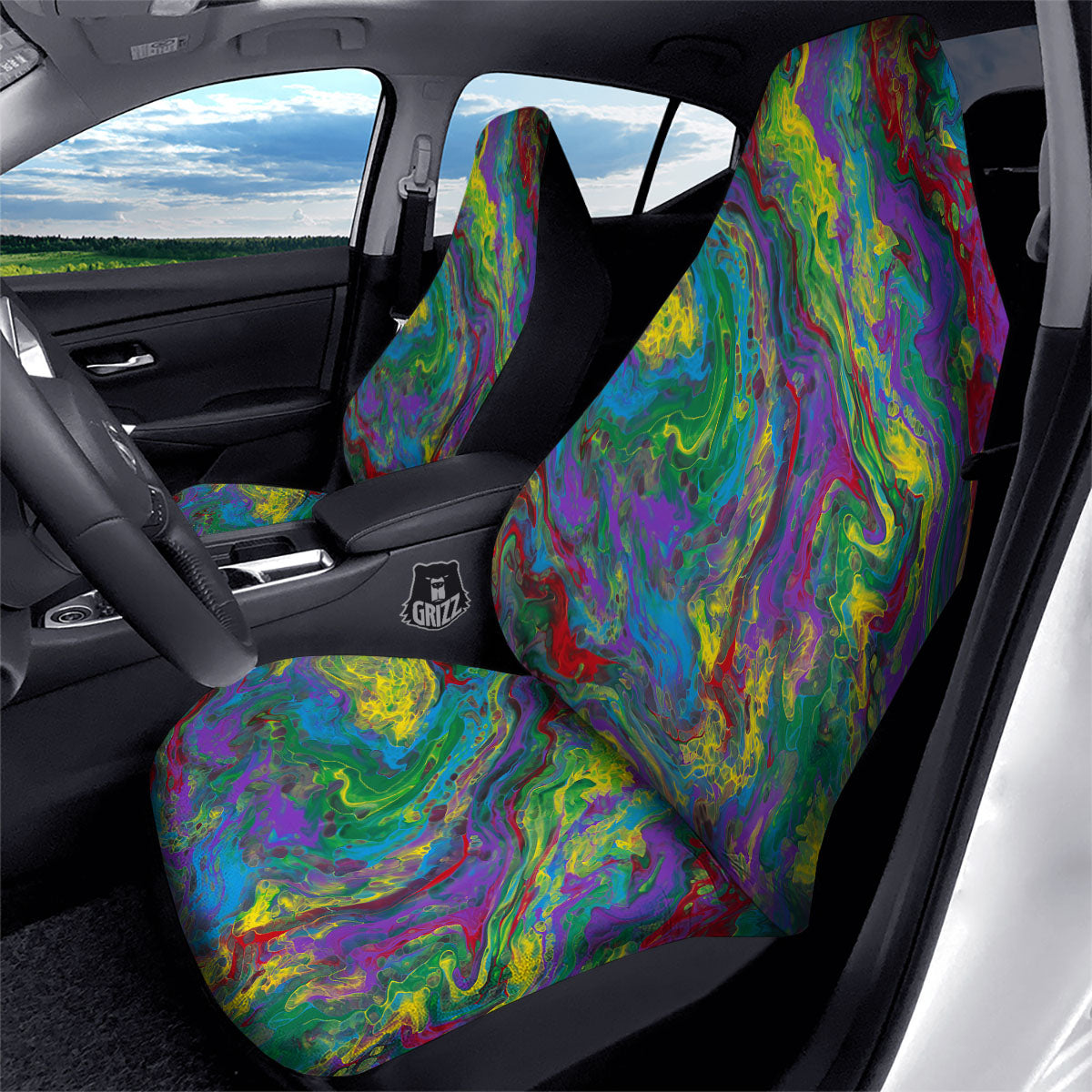 Psychedelic Abstract Print Car Seat Covers-grizzshop