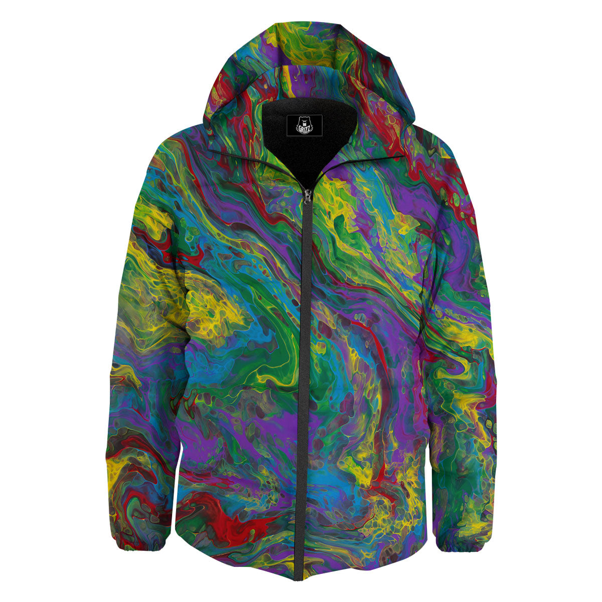 Psychedelic Abstract Print Down Jacket-grizzshop