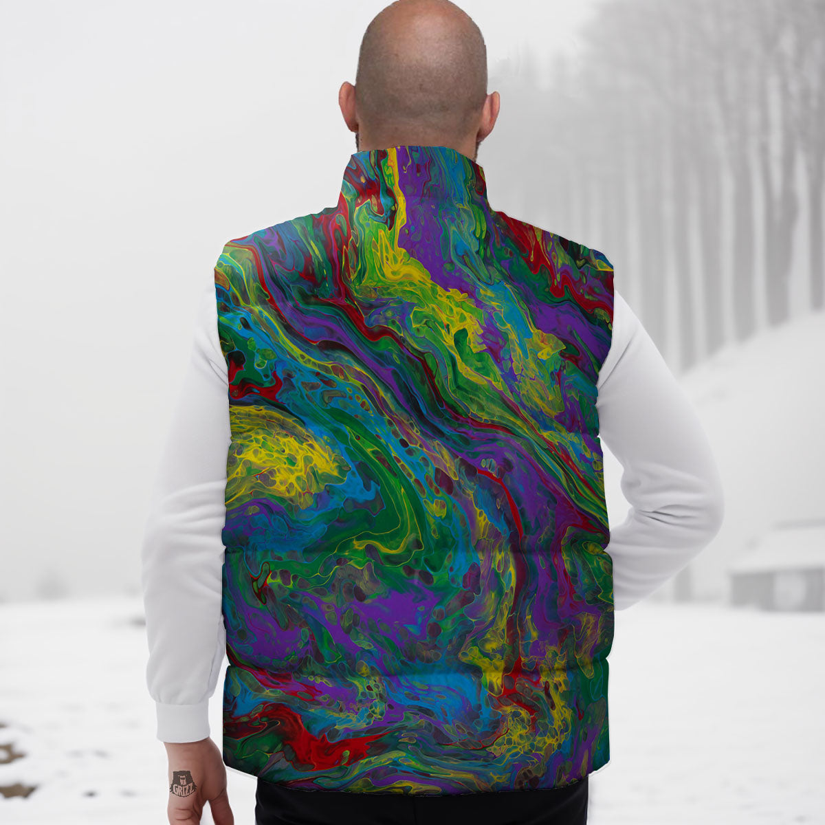 Psychedelic Abstract Print Down Vest