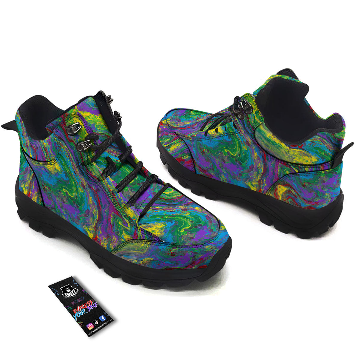 Psychedelic Abstract Print Hiking Shoes-grizzshop