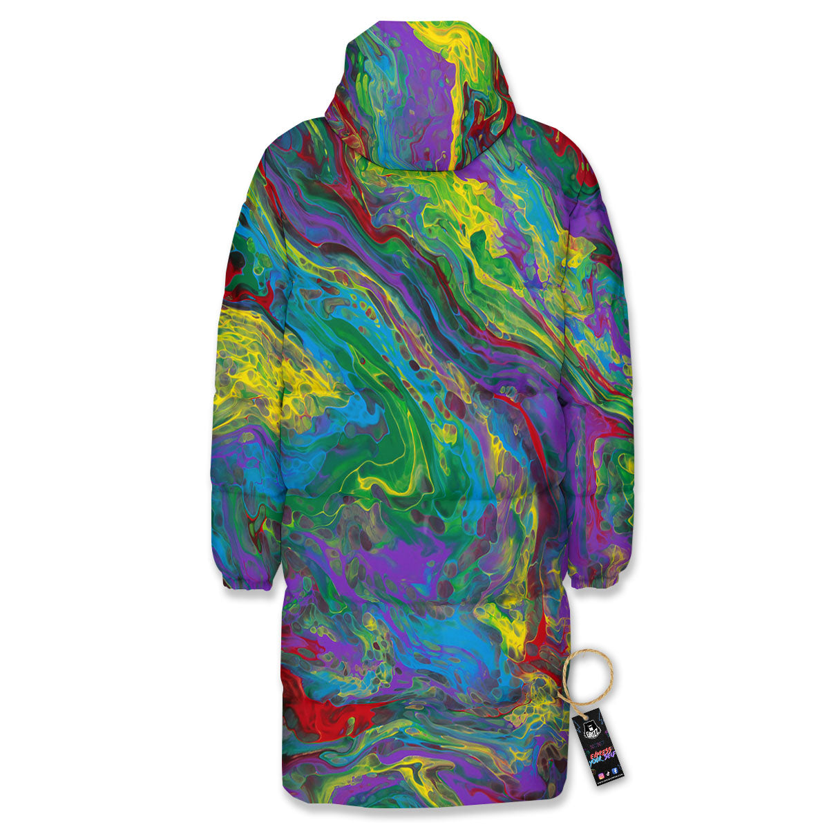 Psychedelic Abstract Print Long Down Jacket-grizzshop