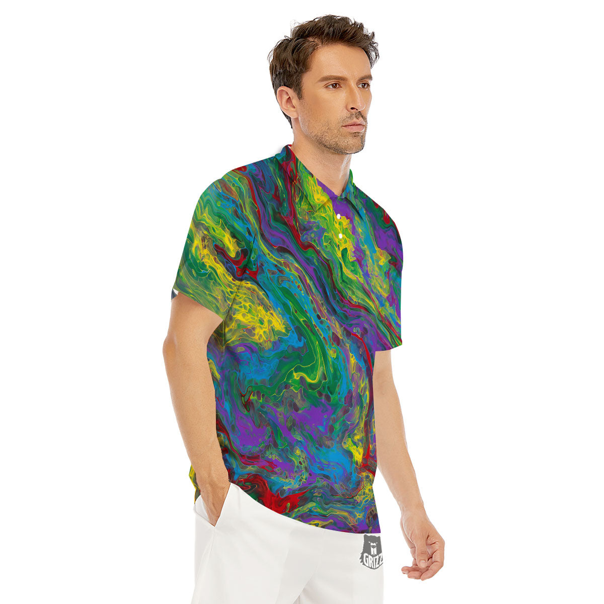 Psychedelic Abstract Print Men's Golf Shirts-grizzshop