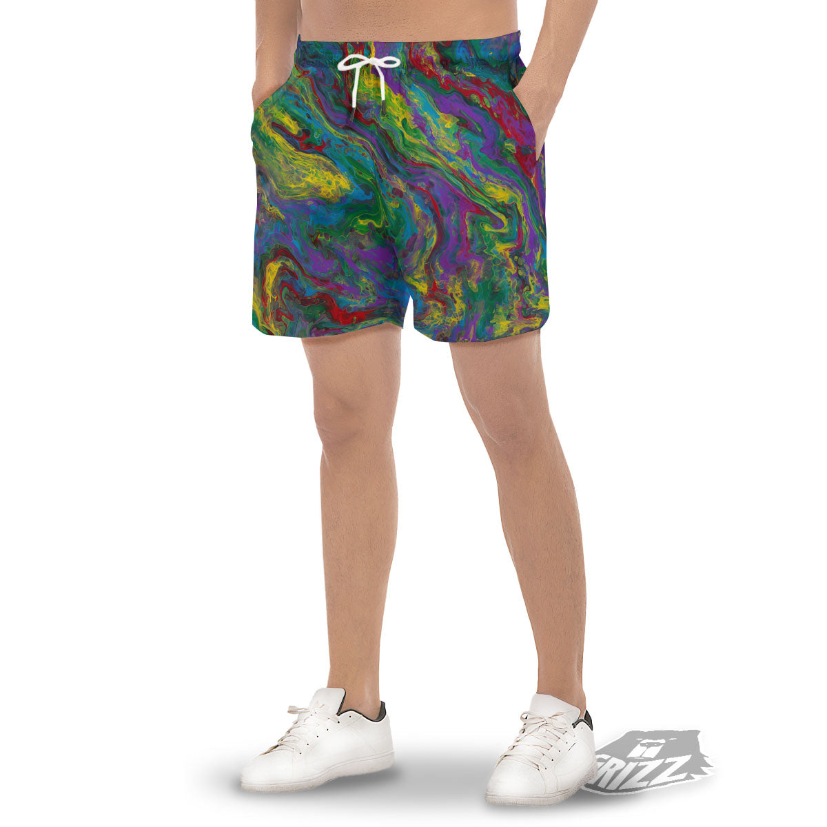 Psychedelic Abstract Print Men's Gym Shorts-grizzshop