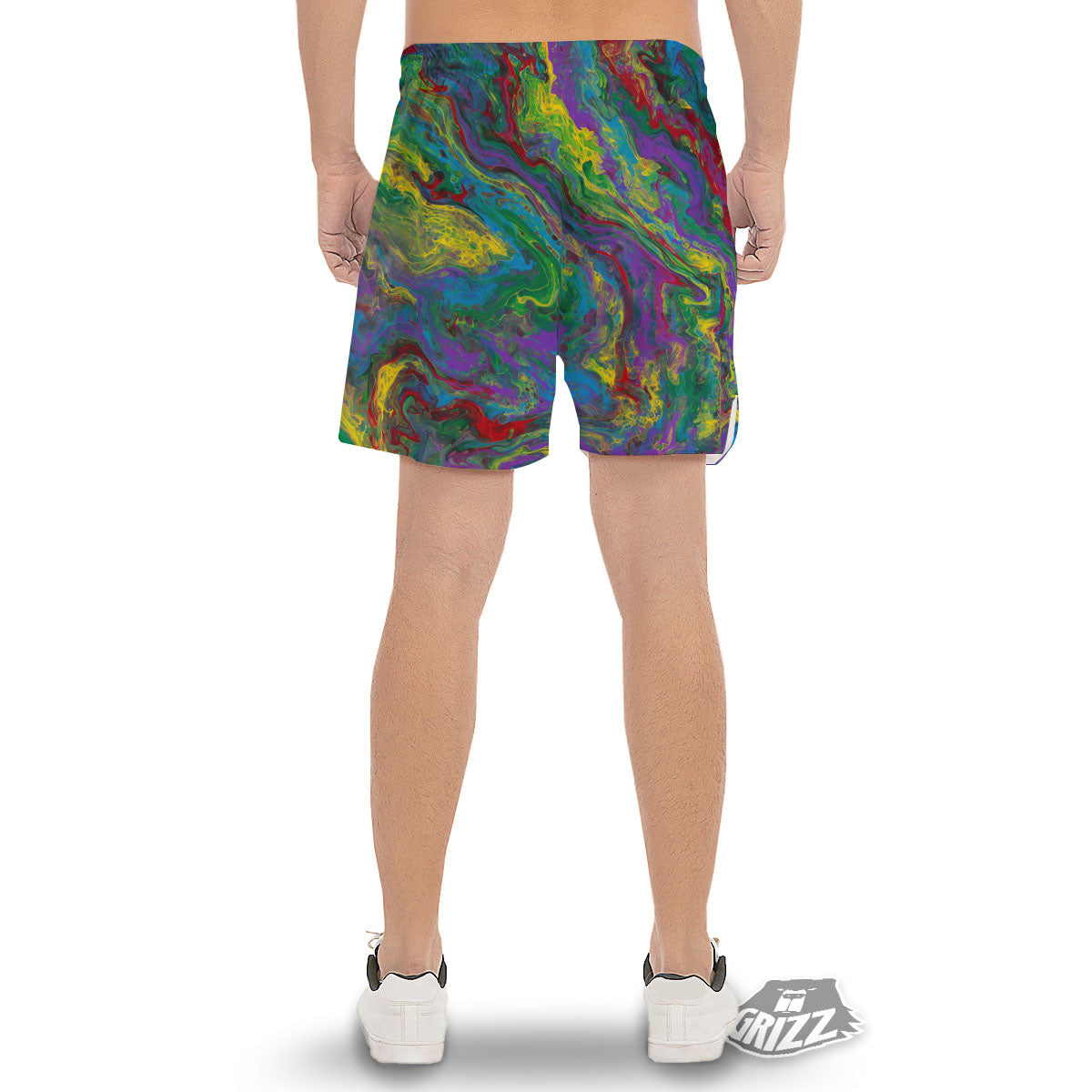 Psychedelic Abstract Print Men's Gym Shorts-grizzshop