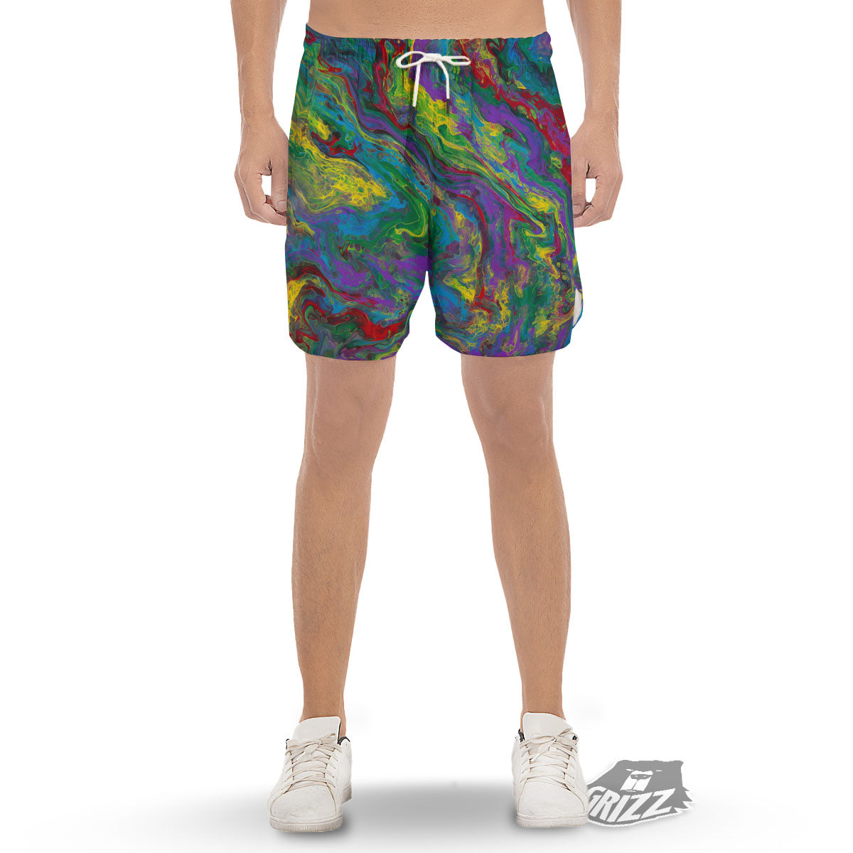 Psychedelic Abstract Print Men's Gym Shorts-grizzshop