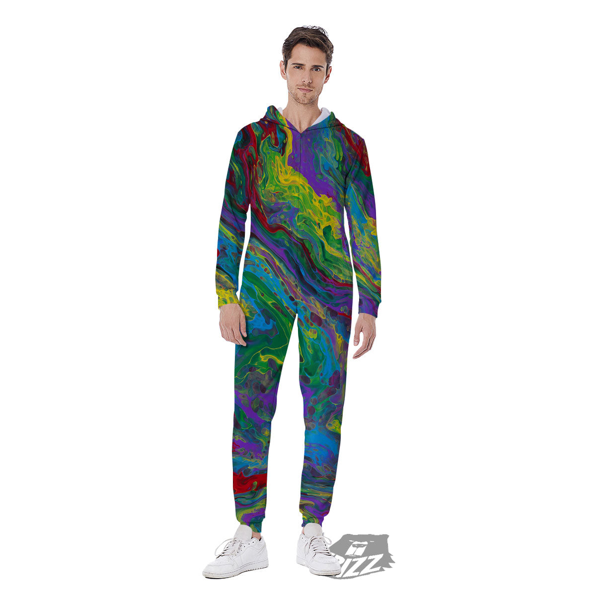 Psychedelic Abstract Print Men's Jumpsuit-grizzshop