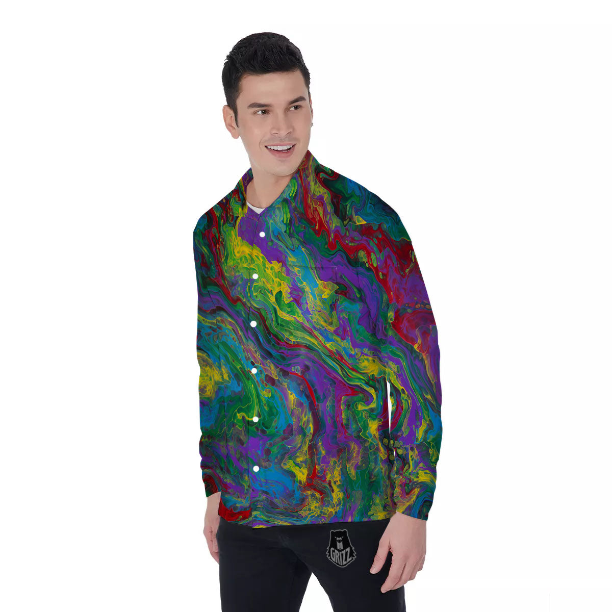 Psychedelic Abstract Print Men's Long Sleeve Shirts-grizzshop