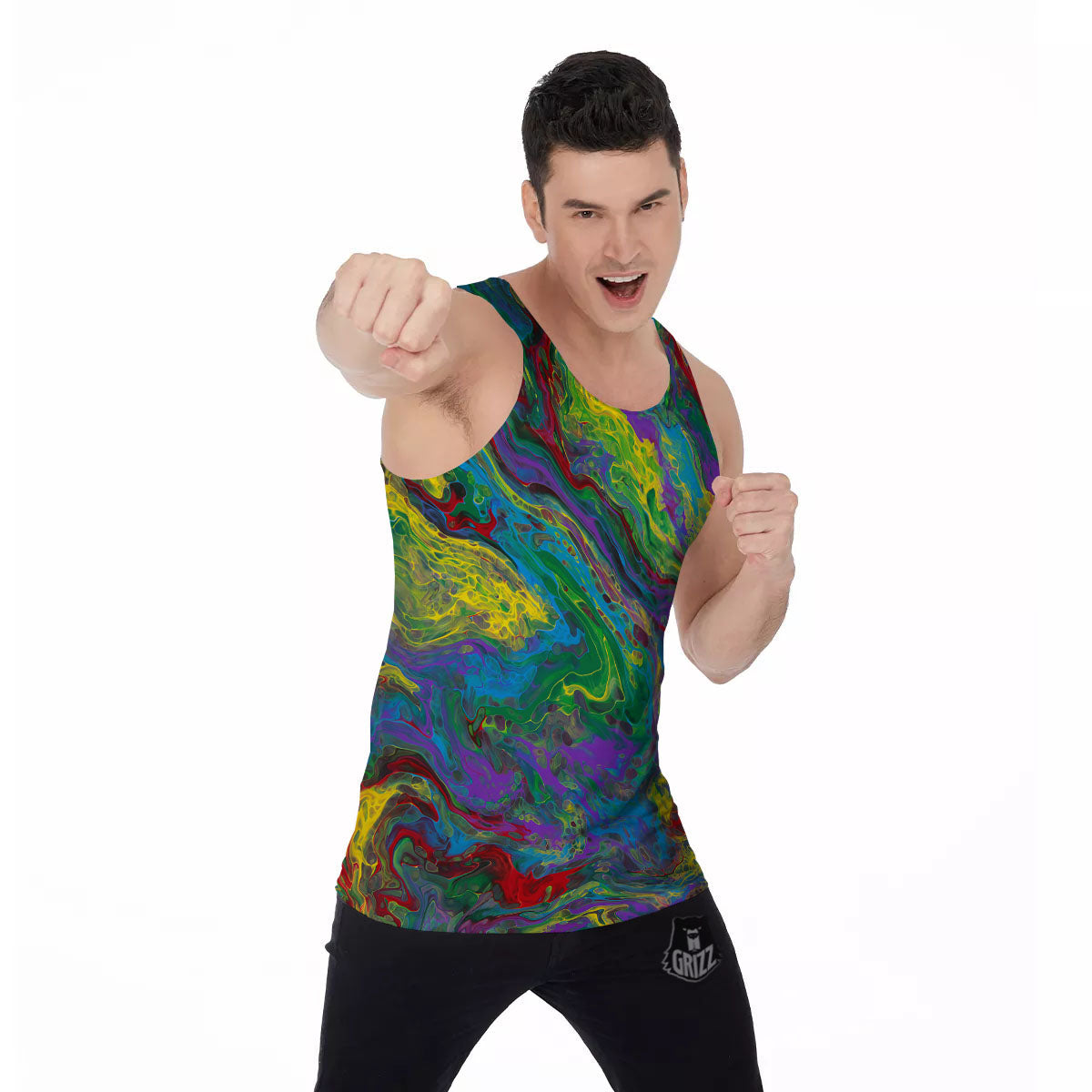 Psychedelic Abstract Print Men's Tank Top-grizzshop