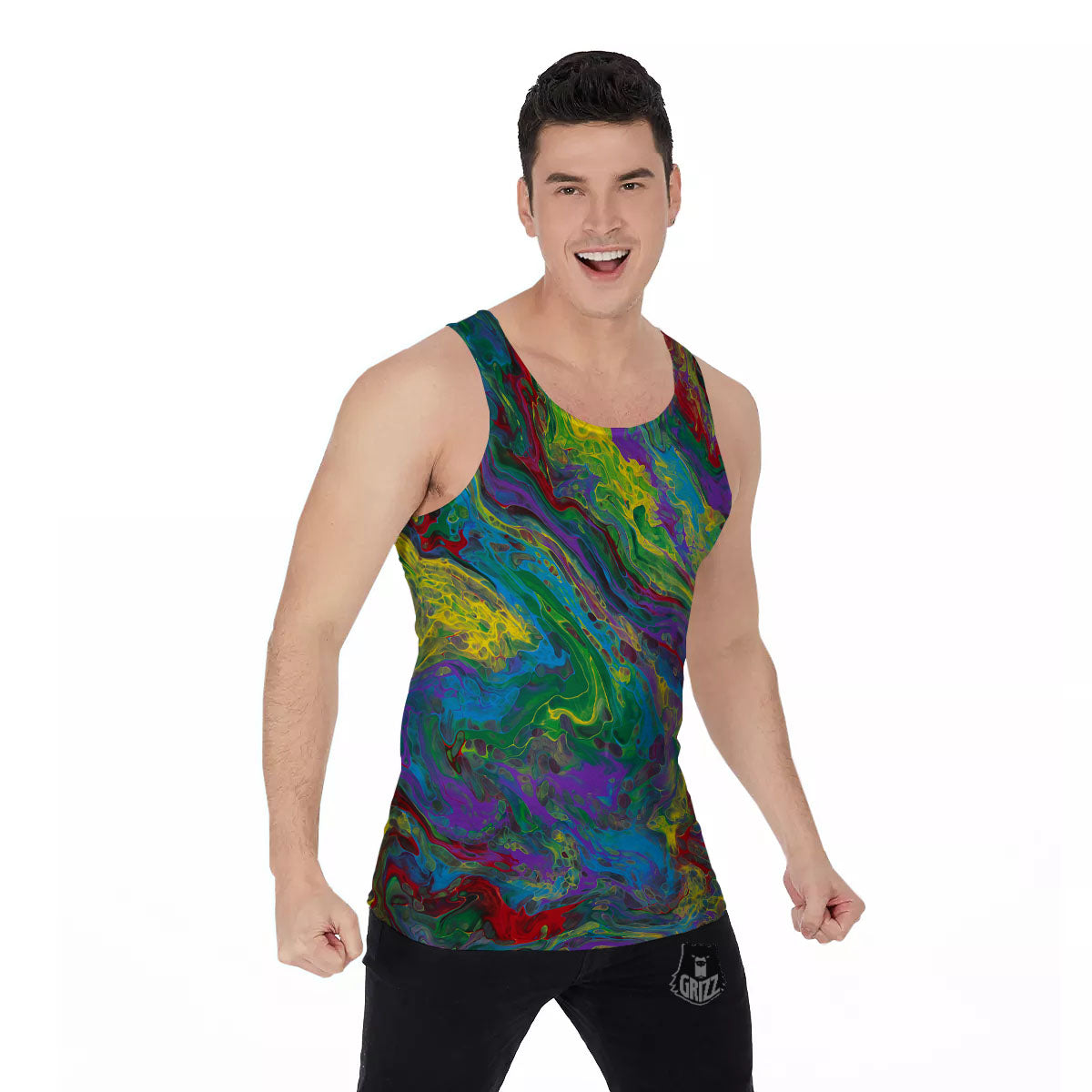 Psychedelic Abstract Print Men's Tank Top-grizzshop