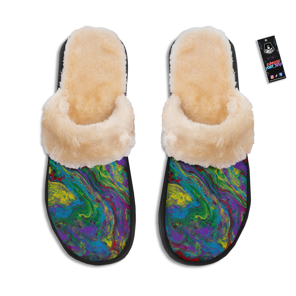 Psychedelic Abstract Print Slippers-grizzshop