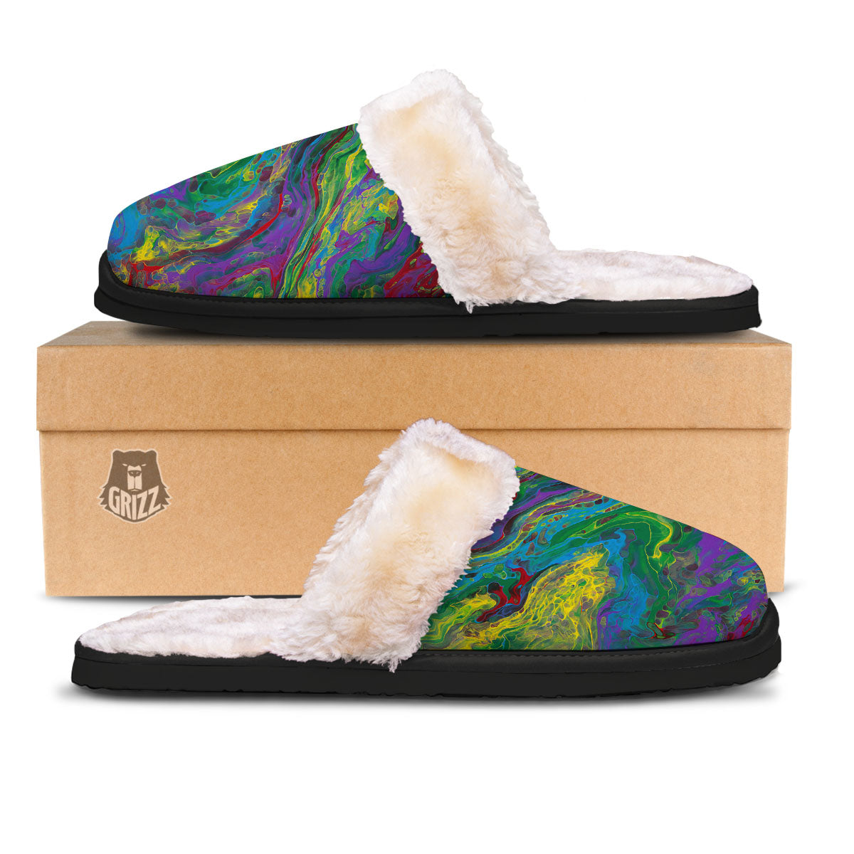 Psychedelic Abstract Print Slippers-grizzshop