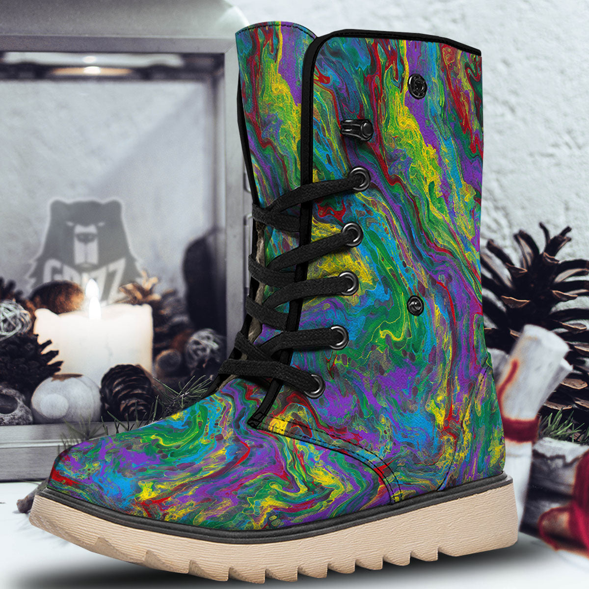 Psychedelic Abstract Print Snow Boots-grizzshop