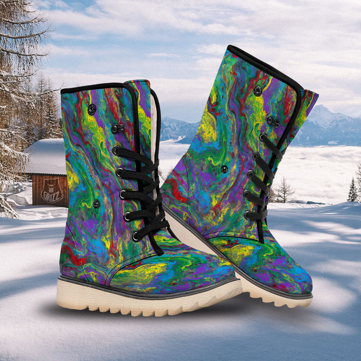 Psychedelic Abstract Print Snow Boots-grizzshop