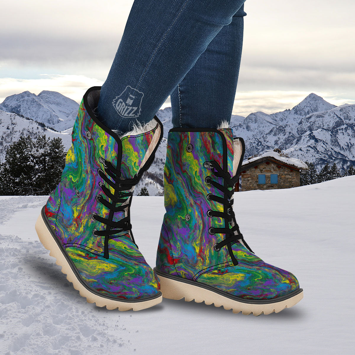 Psychedelic Abstract Print Snow Boots-grizzshop